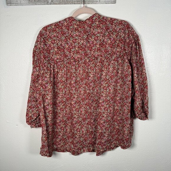 Lee Womens Floral Roses Button-Up Blouse Large 3/4 Sleeves Cotton Cottage Modest - Picture 2 of 9